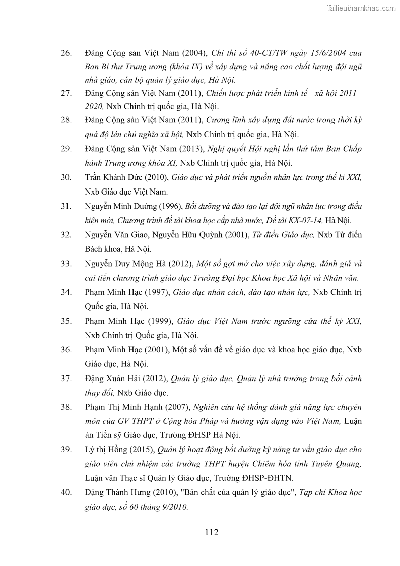 Luận văn thạc sĩ khoa học giáo dục Quản lý bồi dưỡng năng lực dạy học cho giáo viên trung học cơ sở ở huyện Lục Nam, tỉnh Bắc Giang đáp ứng chương trình giáo dục phổ thông mới - 11 Trang 125