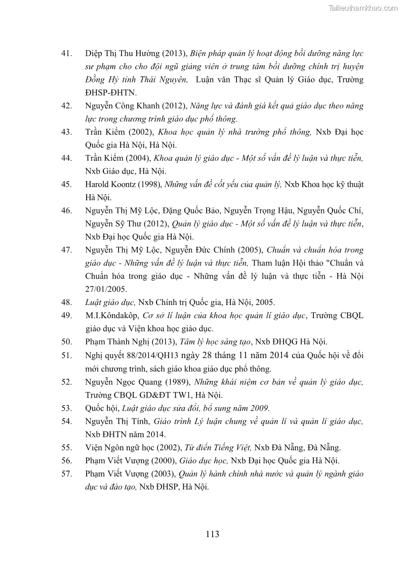 Luận văn thạc sĩ khoa học giáo dục Quản lý bồi dưỡng năng lực dạy học cho giáo viên trung học cơ sở ở huyện Lục Nam, tỉnh Bắc Giang đáp ứng chương trình giáo dục phổ thông mới - 11 Trang 126