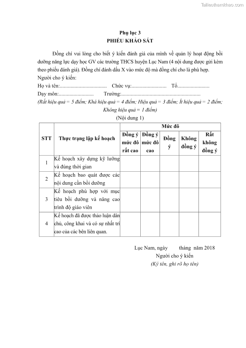 Luận văn thạc sĩ khoa học giáo dục Quản lý bồi dưỡng năng lực dạy học cho giáo viên trung học cơ sở ở huyện Lục Nam, tỉnh Bắc Giang đáp ứng chương trình giáo dục phổ thông mới - 12 Trang 134