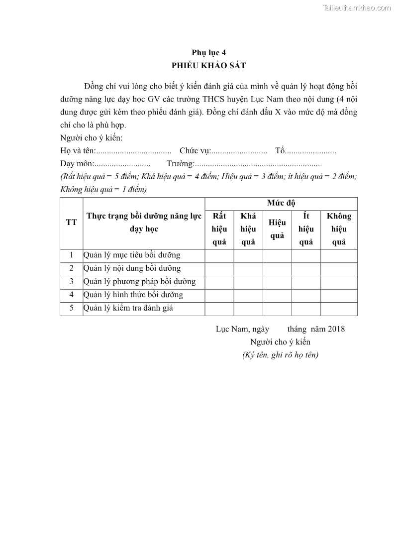 Luận văn thạc sĩ khoa học giáo dục Quản lý bồi dưỡng năng lực dạy học cho giáo viên trung học cơ sở ở huyện Lục Nam, tỉnh Bắc Giang đáp ứng chương trình giáo dục phổ thông mới - 12 Trang 137