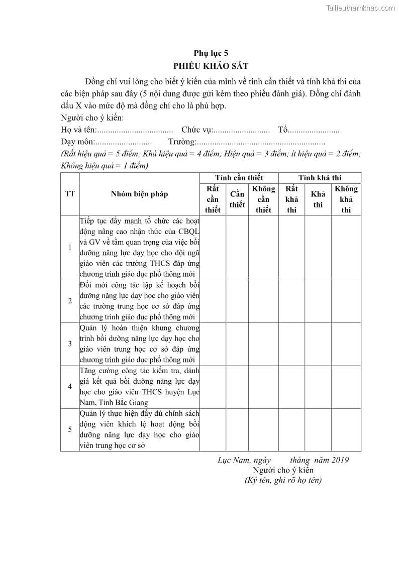 Luận văn thạc sĩ khoa học giáo dục Quản lý bồi dưỡng năng lực dạy học cho giáo viên trung học cơ sở ở huyện Lục Nam, tỉnh Bắc Giang đáp ứng chương trình giáo dục phổ thông mới - 12 Trang 138