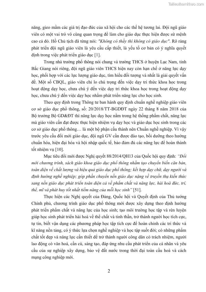 Luận văn thạc sĩ khoa học giáo dục Quản lý bồi dưỡng năng lực dạy học cho giáo viên trung học cơ sở ở huyện Lục Nam, tỉnh Bắc Giang đáp ứng chương trình giáo dục phổ thông mới - 2 Trang 15