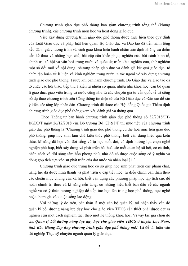 Luận văn thạc sĩ khoa học giáo dục Quản lý bồi dưỡng năng lực dạy học cho giáo viên trung học cơ sở ở huyện Lục Nam, tỉnh Bắc Giang đáp ứng chương trình giáo dục phổ thông mới - 2 Trang 16