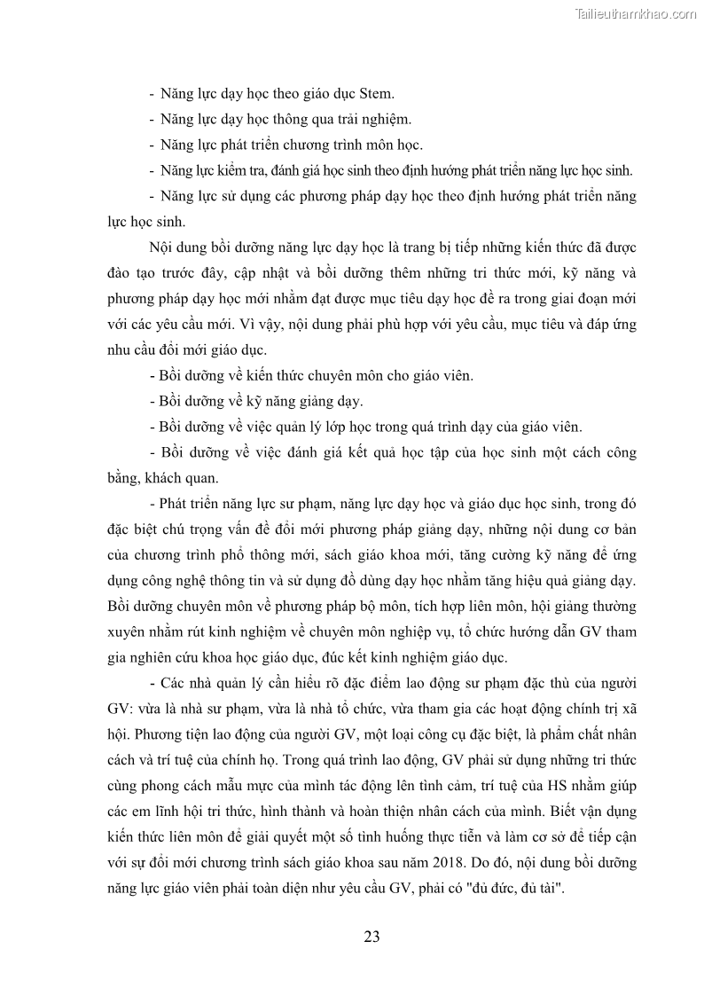 Luận văn thạc sĩ khoa học giáo dục Quản lý bồi dưỡng năng lực dạy học cho giáo viên trung học cơ sở ở huyện Lục Nam, tỉnh Bắc Giang đáp ứng chương trình giáo dục phổ thông mới - 3 Trang 36