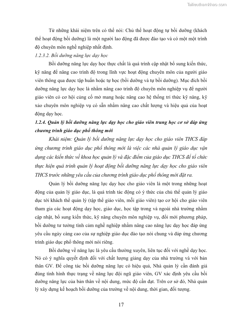 Luận văn thạc sĩ khoa học giáo dục Quản lý bồi dưỡng năng lực dạy học cho giáo viên trung học cơ sở ở huyện Lục Nam, tỉnh Bắc Giang đáp ứng chương trình giáo dục phổ thông mới - 3 Trang 30