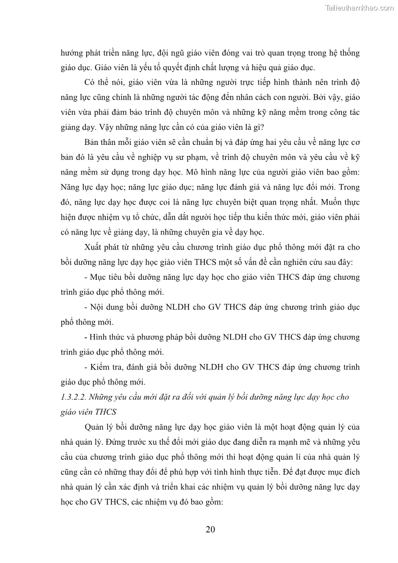 Luận văn thạc sĩ khoa học giáo dục Quản lý bồi dưỡng năng lực dạy học cho giáo viên trung học cơ sở ở huyện Lục Nam, tỉnh Bắc Giang đáp ứng chương trình giáo dục phổ thông mới - 3 Trang 33