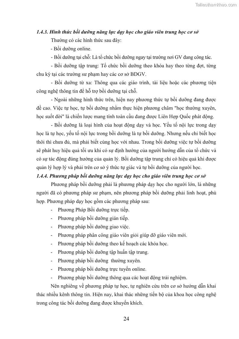 Luận văn thạc sĩ khoa học giáo dục Quản lý bồi dưỡng năng lực dạy học cho giáo viên trung học cơ sở ở huyện Lục Nam, tỉnh Bắc Giang đáp ứng chương trình giáo dục phổ thông mới - 4 Trang 37