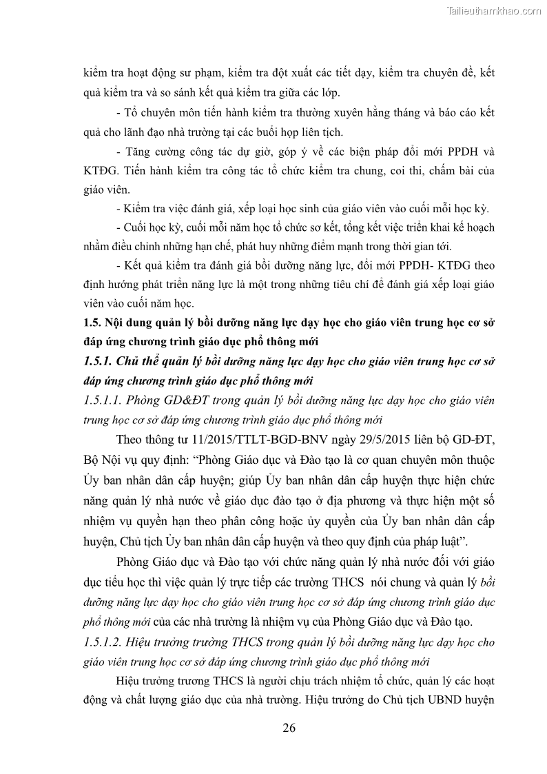 Luận văn thạc sĩ khoa học giáo dục Quản lý bồi dưỡng năng lực dạy học cho giáo viên trung học cơ sở ở huyện Lục Nam, tỉnh Bắc Giang đáp ứng chương trình giáo dục phổ thông mới - 4 Trang 39