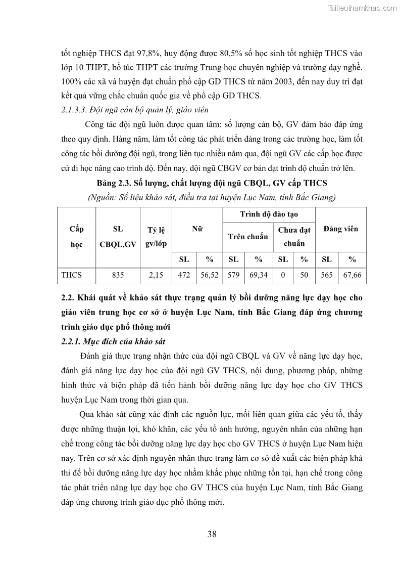 Luận văn thạc sĩ khoa học giáo dục Quản lý bồi dưỡng năng lực dạy học cho giáo viên trung học cơ sở ở huyện Lục Nam, tỉnh Bắc Giang đáp ứng chương trình giáo dục phổ thông mới - 5 Trang 51