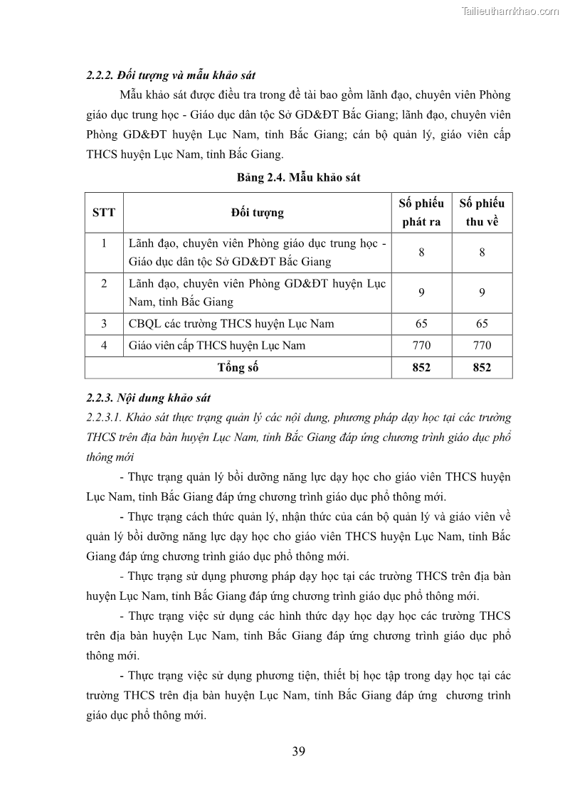 Luận văn thạc sĩ khoa học giáo dục Quản lý bồi dưỡng năng lực dạy học cho giáo viên trung học cơ sở ở huyện Lục Nam, tỉnh Bắc Giang đáp ứng chương trình giáo dục phổ thông mới - 5 Trang 52