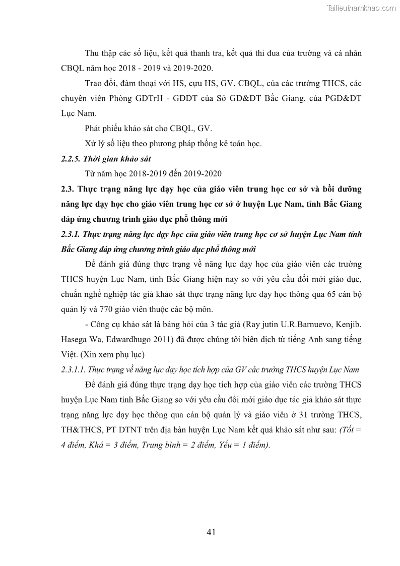 Luận văn thạc sĩ khoa học giáo dục Quản lý bồi dưỡng năng lực dạy học cho giáo viên trung học cơ sở ở huyện Lục Nam, tỉnh Bắc Giang đáp ứng chương trình giáo dục phổ thông mới - 5 Trang 54