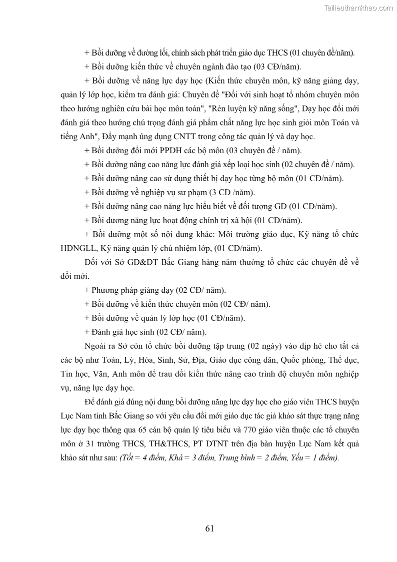Luận văn thạc sĩ khoa học giáo dục Quản lý bồi dưỡng năng lực dạy học cho giáo viên trung học cơ sở ở huyện Lục Nam, tỉnh Bắc Giang đáp ứng chương trình giáo dục phổ thông mới - 7 Trang 74