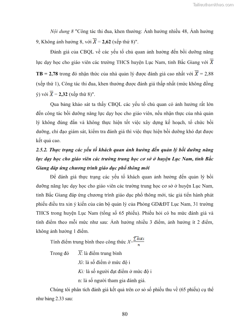 Luận văn thạc sĩ khoa học giáo dục Quản lý bồi dưỡng năng lực dạy học cho giáo viên trung học cơ sở ở huyện Lục Nam, tỉnh Bắc Giang đáp ứng chương trình giáo dục phổ thông mới - 8 Trang 93