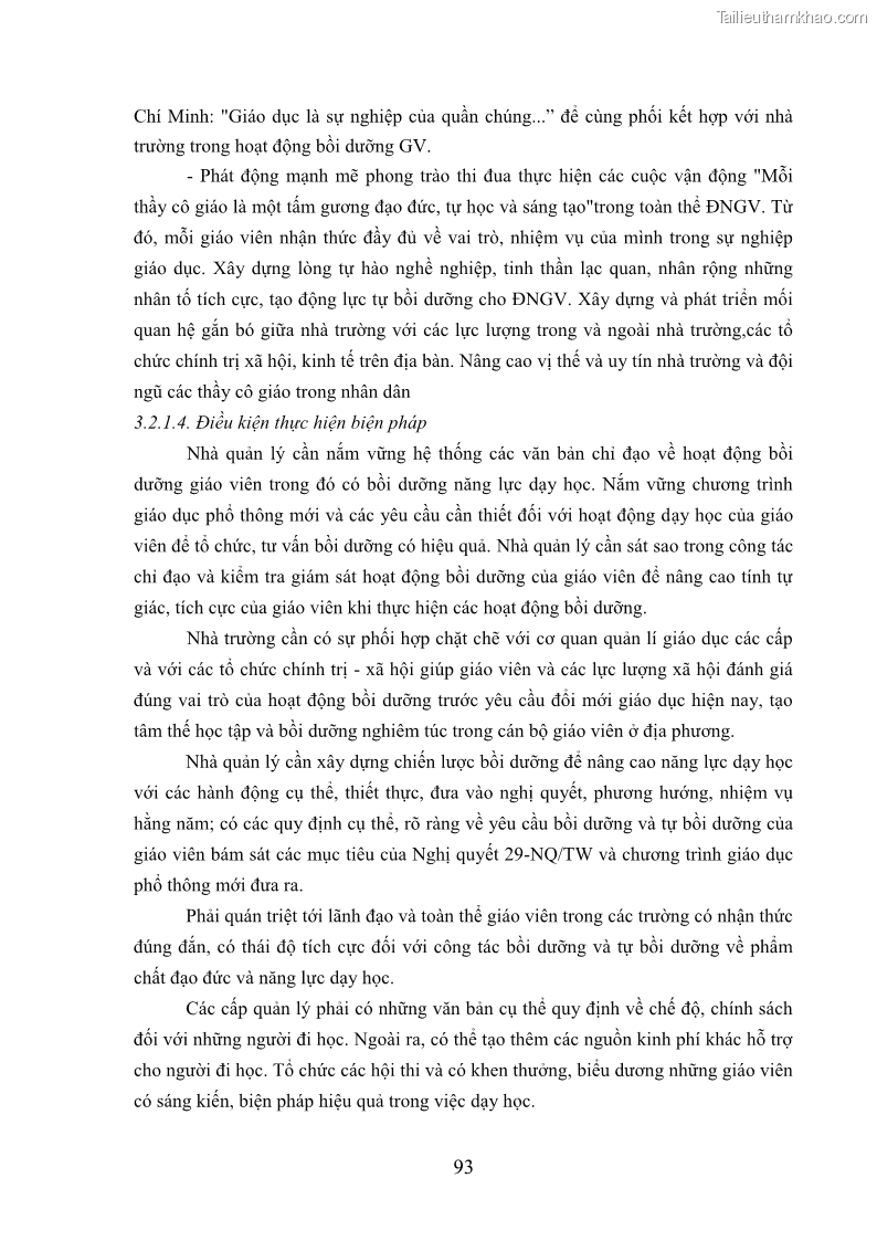 Luận văn thạc sĩ khoa học giáo dục Quản lý bồi dưỡng năng lực dạy học cho giáo viên trung học cơ sở ở huyện Lục Nam, tỉnh Bắc Giang đáp ứng chương trình giáo dục phổ thông mới - 9 Trang 106