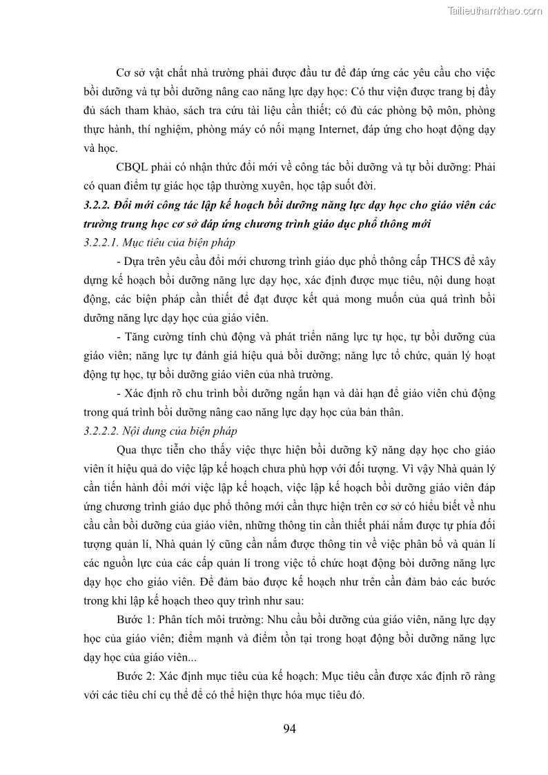 Luận văn thạc sĩ khoa học giáo dục Quản lý bồi dưỡng năng lực dạy học cho giáo viên trung học cơ sở ở huyện Lục Nam, tỉnh Bắc Giang đáp ứng chương trình giáo dục phổ thông mới - 9 Trang 107