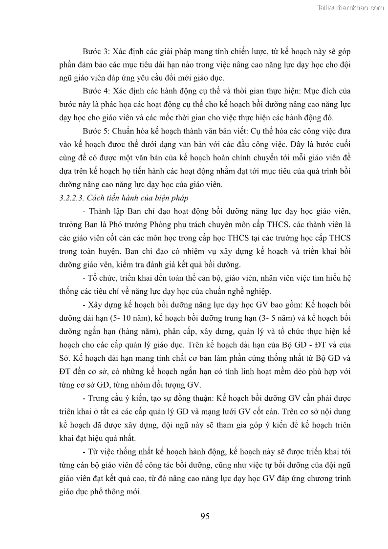 Luận văn thạc sĩ khoa học giáo dục Quản lý bồi dưỡng năng lực dạy học cho giáo viên trung học cơ sở ở huyện Lục Nam, tỉnh Bắc Giang đáp ứng chương trình giáo dục phổ thông mới - 9 Trang 108