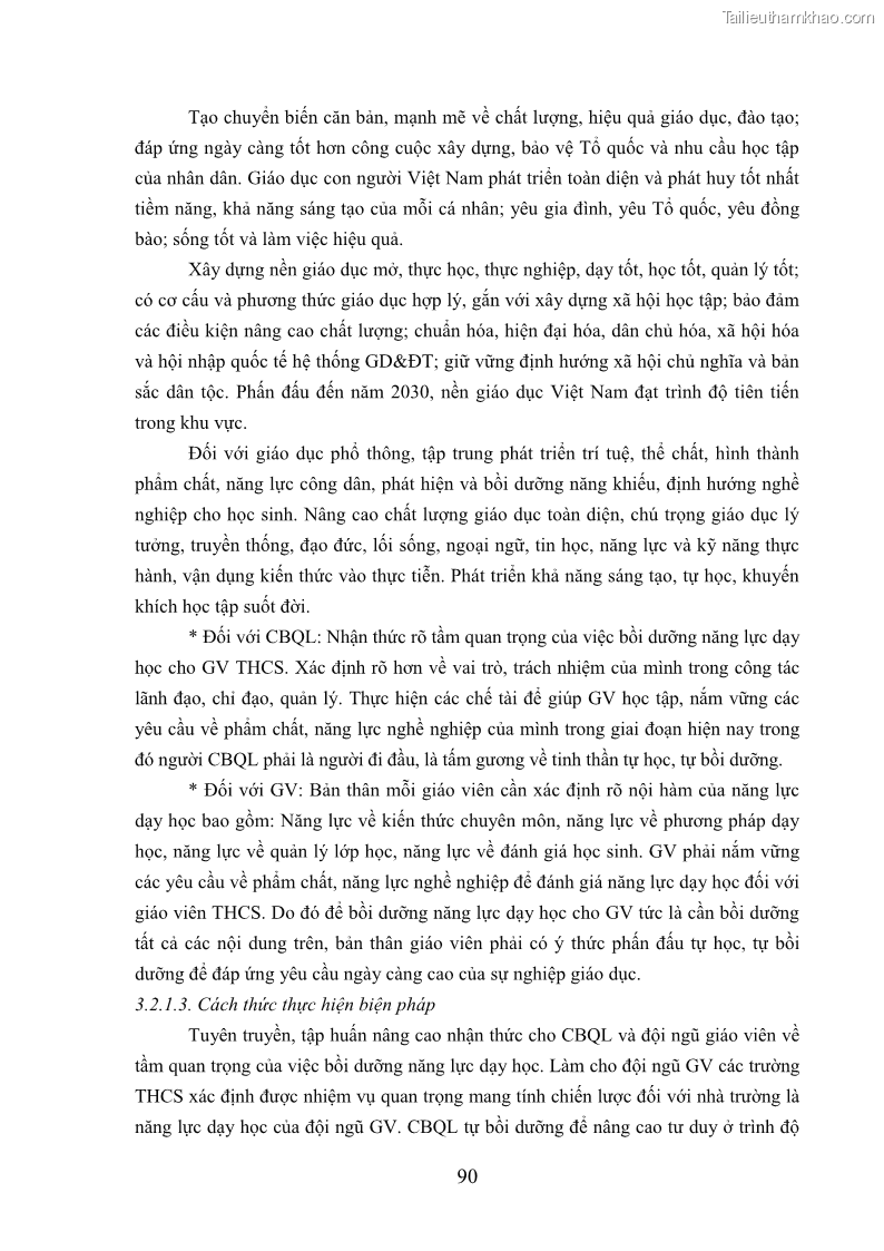 Luận văn thạc sĩ khoa học giáo dục Quản lý bồi dưỡng năng lực dạy học cho giáo viên trung học cơ sở ở huyện Lục Nam, tỉnh Bắc Giang đáp ứng chương trình giáo dục phổ thông mới - 9 Trang 103