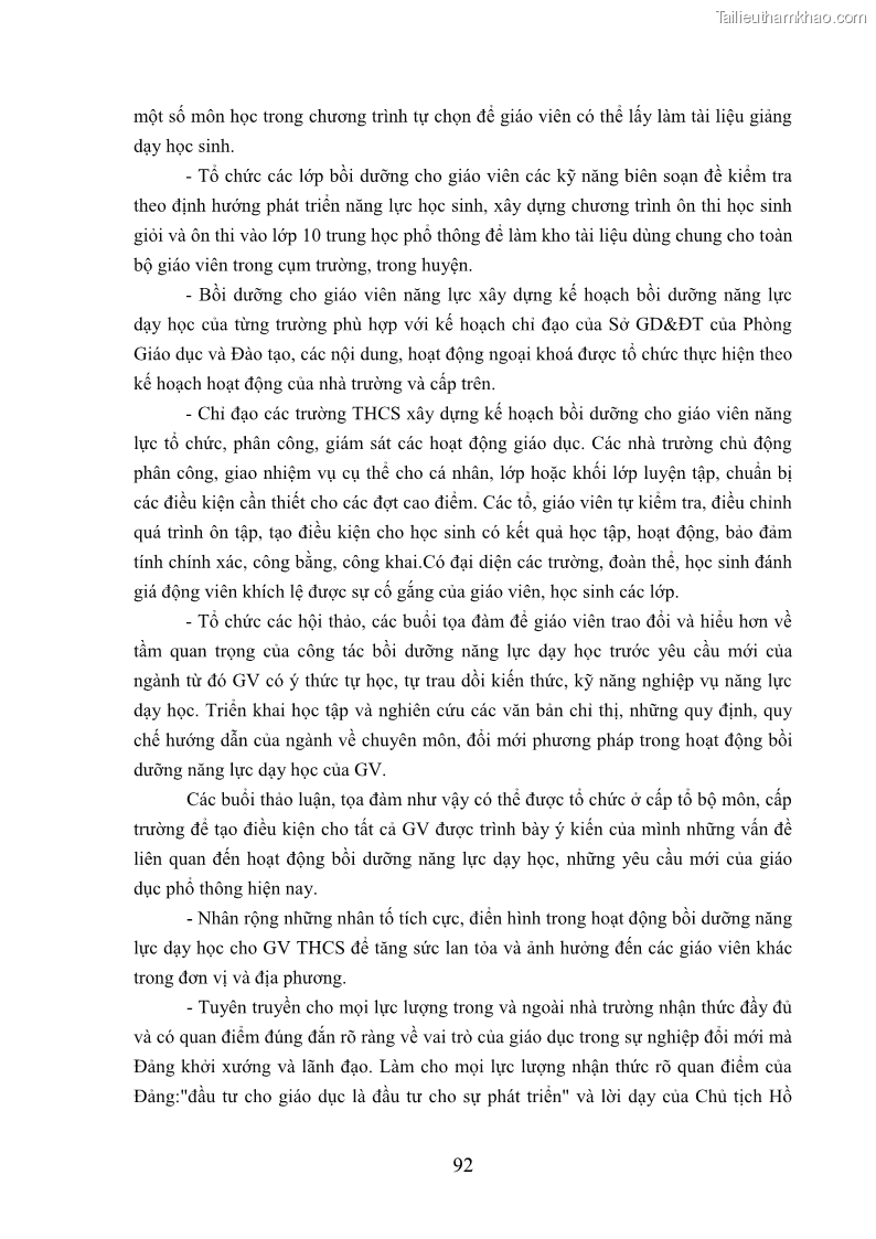 Luận văn thạc sĩ khoa học giáo dục Quản lý bồi dưỡng năng lực dạy học cho giáo viên trung học cơ sở ở huyện Lục Nam, tỉnh Bắc Giang đáp ứng chương trình giáo dục phổ thông mới - 9 Trang 105