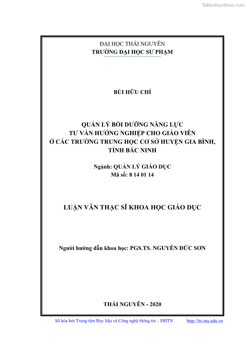 Luận văn thạc sĩ khoa học giáo dục Quản lý bồi dưỡng năng lực tư vấn hướng nghiệp cho giáo viên ở các trường trung học cơ sở huyện Gia Bình, tỉnh Bắc Ninh - 1 Trang 2