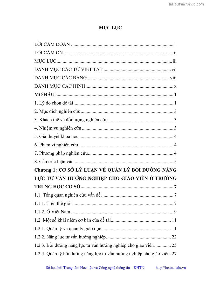 Luận văn thạc sĩ khoa học giáo dục Quản lý bồi dưỡng năng lực tư vấn hướng nghiệp cho giáo viên ở các trường trung học cơ sở huyện Gia Bình, tỉnh Bắc Ninh - 1 Trang 5