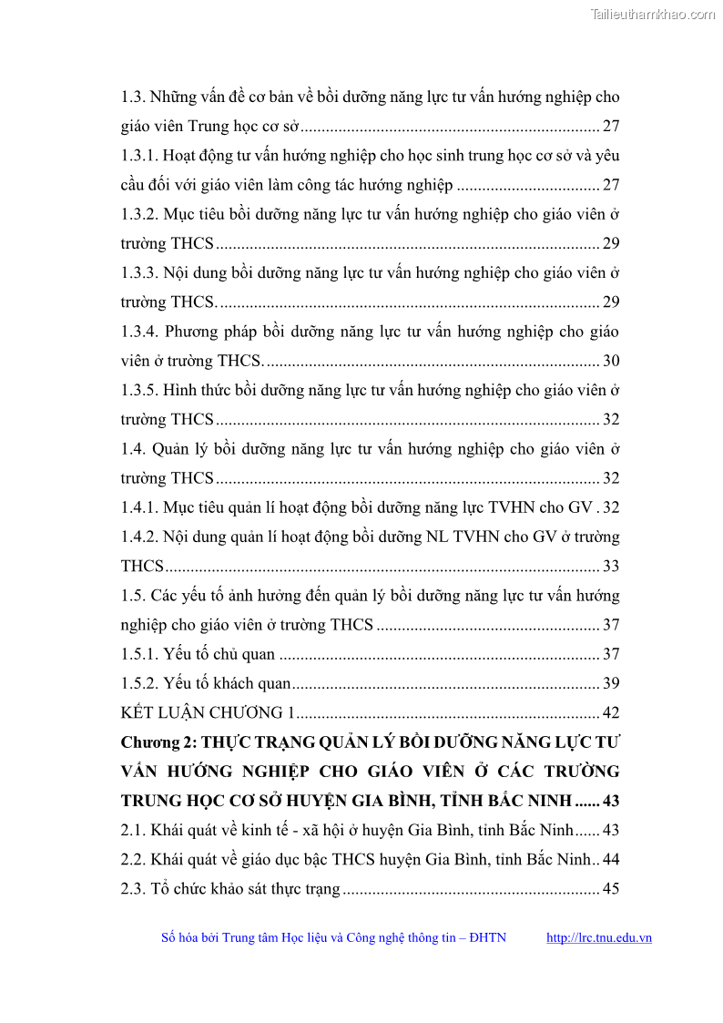 Luận văn thạc sĩ khoa học giáo dục Quản lý bồi dưỡng năng lực tư vấn hướng nghiệp cho giáo viên ở các trường trung học cơ sở huyện Gia Bình, tỉnh Bắc Ninh - 1 Trang 6