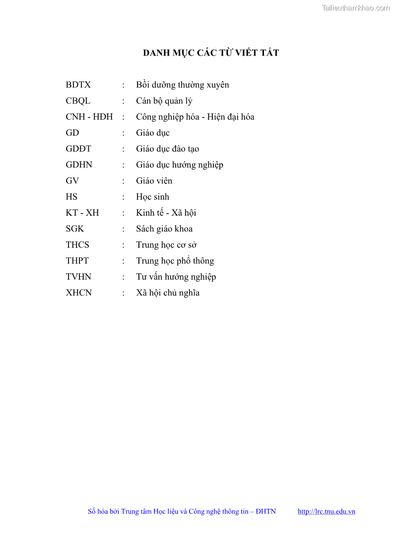 Luận văn thạc sĩ khoa học giáo dục Quản lý bồi dưỡng năng lực tư vấn hướng nghiệp cho giáo viên ở các trường trung học cơ sở huyện Gia Bình, tỉnh Bắc Ninh - 1 Trang 9