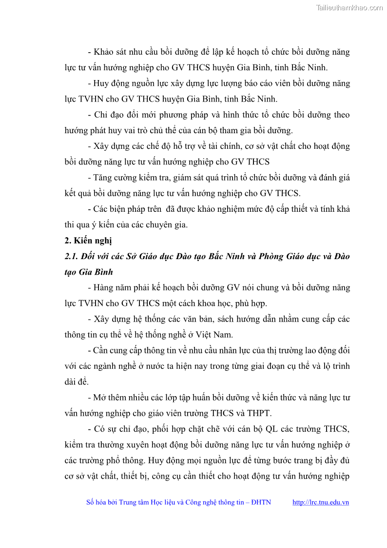 Luận văn thạc sĩ khoa học giáo dục Quản lý bồi dưỡng năng lực tư vấn hướng nghiệp cho giáo viên ở các trường trung học cơ sở huyện Gia Bình, tỉnh Bắc Ninh - 10 Trang 109