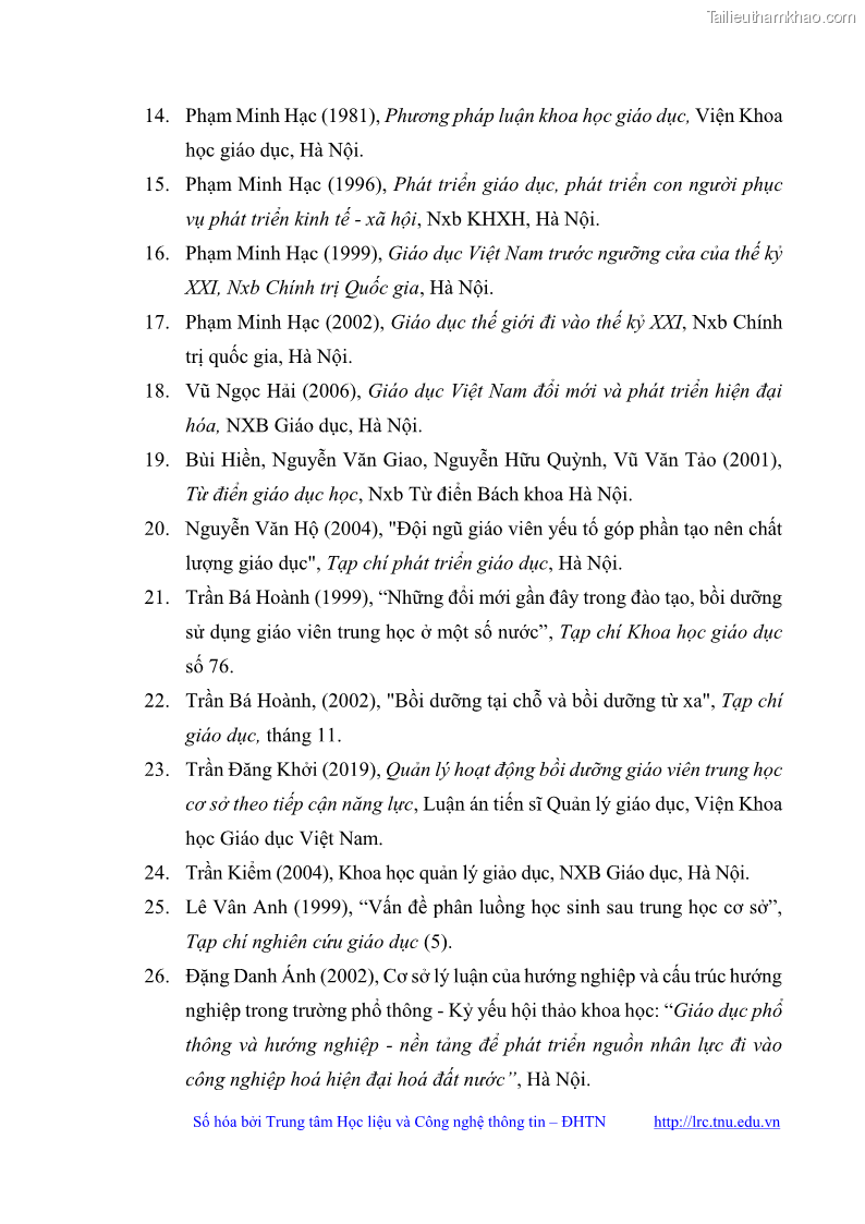 Luận văn thạc sĩ khoa học giáo dục Quản lý bồi dưỡng năng lực tư vấn hướng nghiệp cho giáo viên ở các trường trung học cơ sở huyện Gia Bình, tỉnh Bắc Ninh - 10 Trang 113