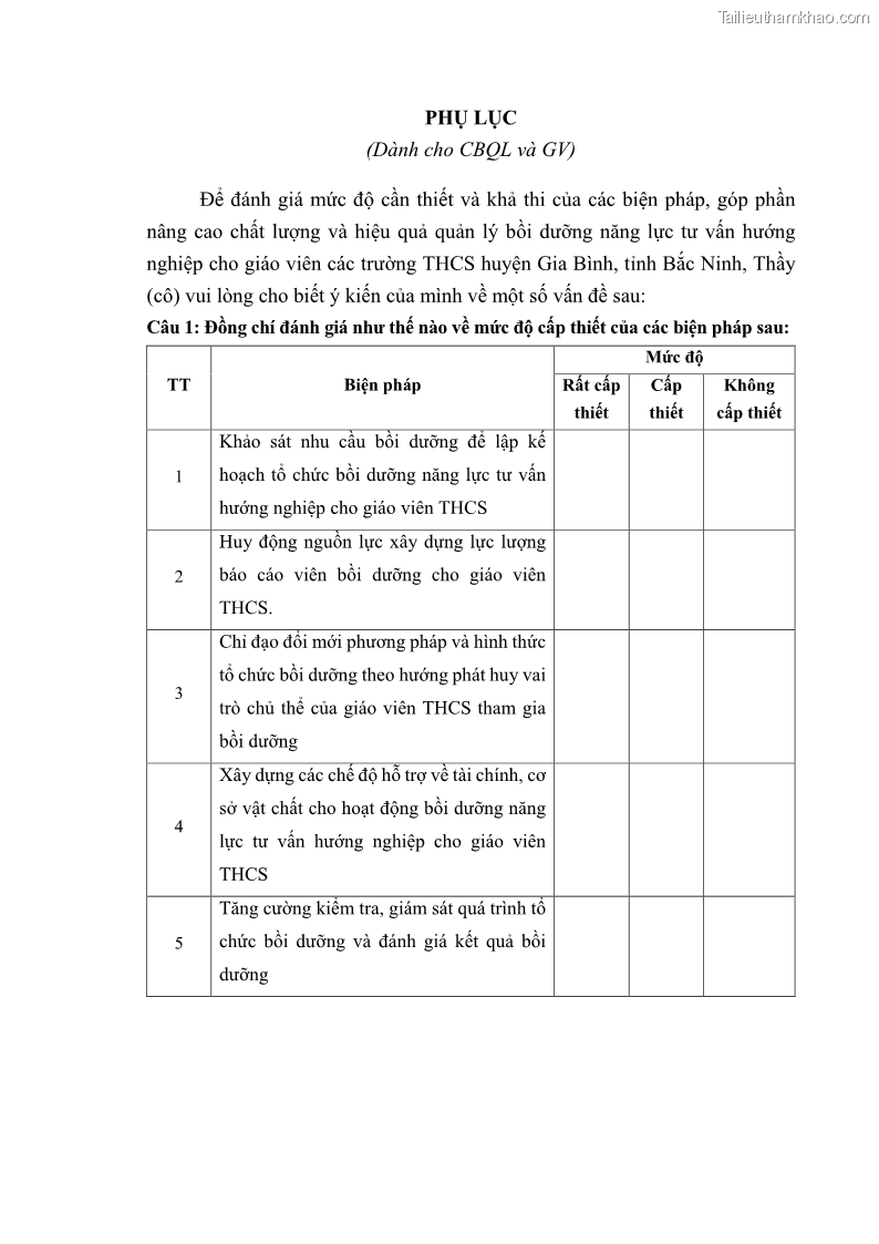 Luận văn thạc sĩ khoa học giáo dục Quản lý bồi dưỡng năng lực tư vấn hướng nghiệp cho giáo viên ở các trường trung học cơ sở huyện Gia Bình, tỉnh Bắc Ninh - 11 Trang 128