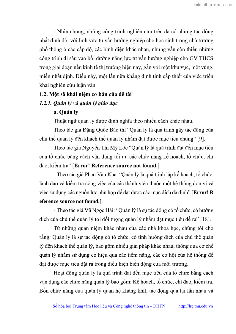 Luận văn thạc sĩ khoa học giáo dục Quản lý bồi dưỡng năng lực tư vấn hướng nghiệp cho giáo viên ở các trường trung học cơ sở huyện Gia Bình, tỉnh Bắc Ninh - 2 Trang 23