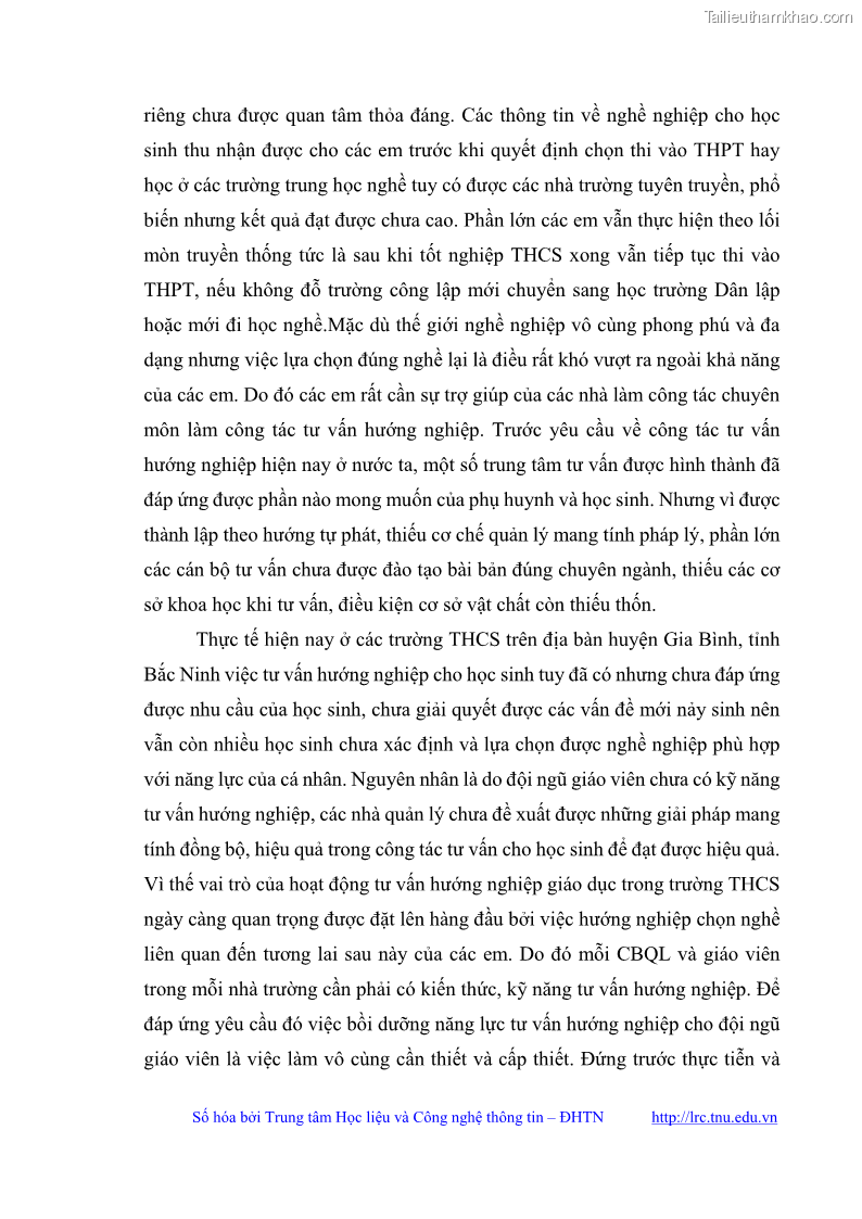Luận văn thạc sĩ khoa học giáo dục Quản lý bồi dưỡng năng lực tư vấn hướng nghiệp cho giáo viên ở các trường trung học cơ sở huyện Gia Bình, tỉnh Bắc Ninh - 2 Trang 14
