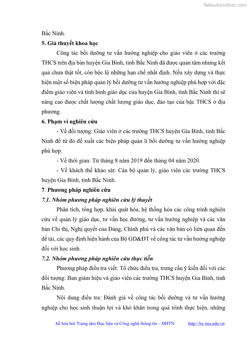 Luận văn thạc sĩ khoa học giáo dục Quản lý bồi dưỡng năng lực tư vấn hướng nghiệp cho giáo viên ở các trường trung học cơ sở huyện Gia Bình, tỉnh Bắc Ninh - 2 Trang 16