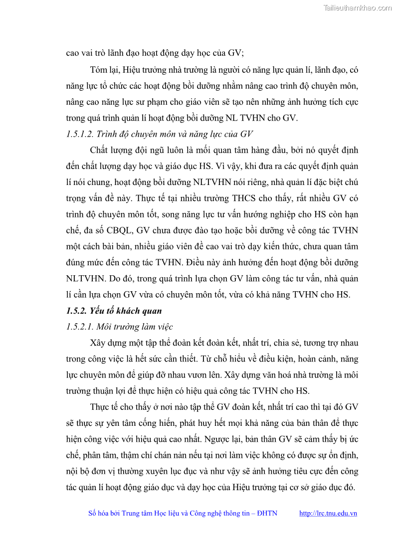 Luận văn thạc sĩ khoa học giáo dục Quản lý bồi dưỡng năng lực tư vấn hướng nghiệp cho giáo viên ở các trường trung học cơ sở huyện Gia Bình, tỉnh Bắc Ninh - 5 Trang 51