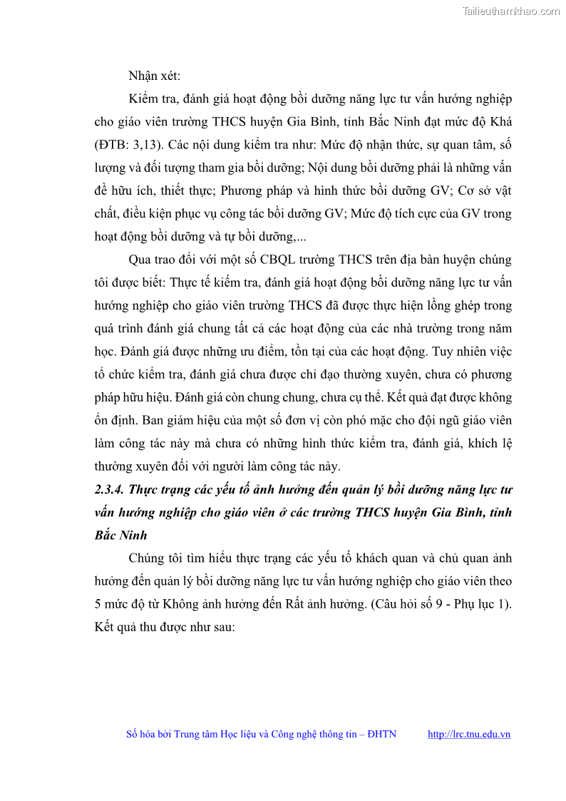 Luận văn thạc sĩ khoa học giáo dục Quản lý bồi dưỡng năng lực tư vấn hướng nghiệp cho giáo viên ở các trường trung học cơ sở huyện Gia Bình, tỉnh Bắc Ninh - 7 Trang 83