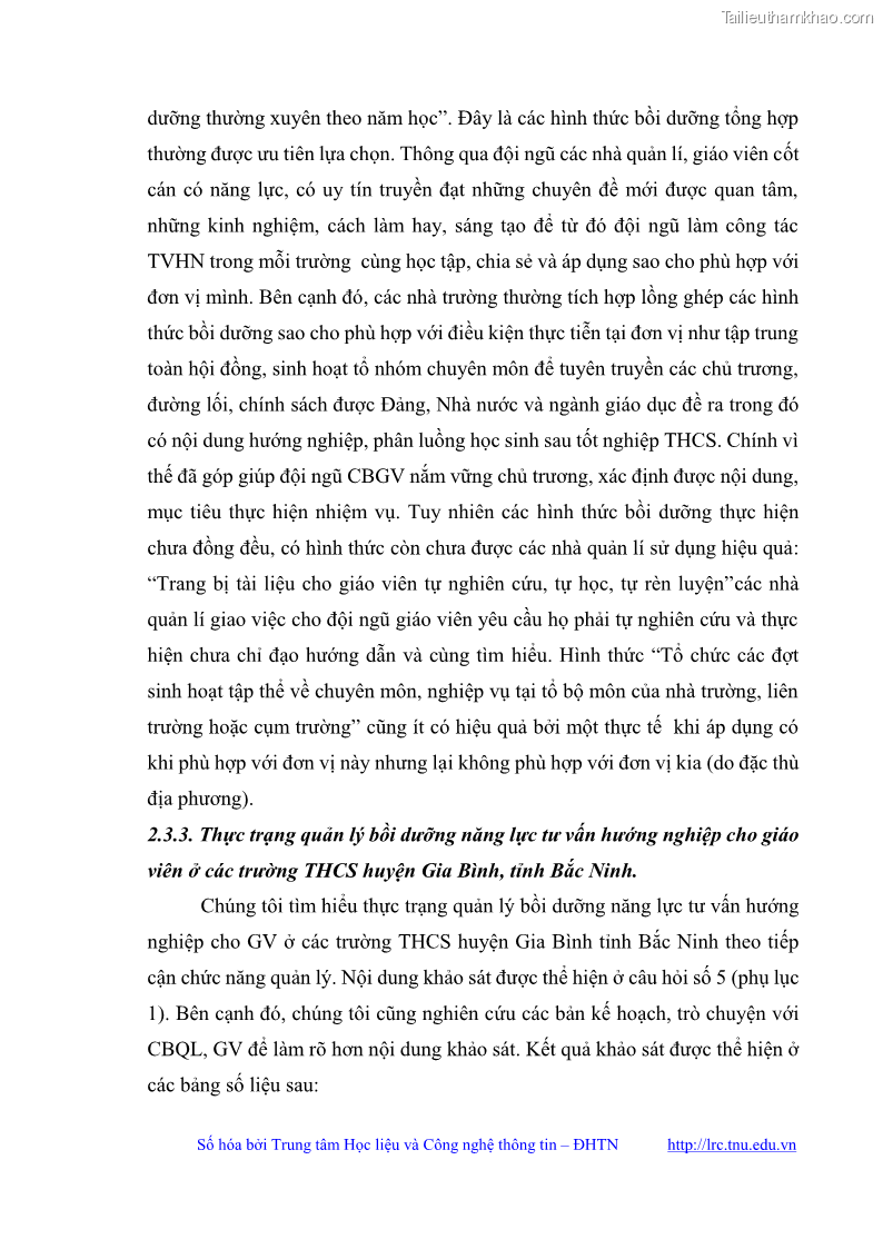 Luận văn thạc sĩ khoa học giáo dục Quản lý bồi dưỡng năng lực tư vấn hướng nghiệp cho giáo viên ở các trường trung học cơ sở huyện Gia Bình, tỉnh Bắc Ninh - 7 Trang 75