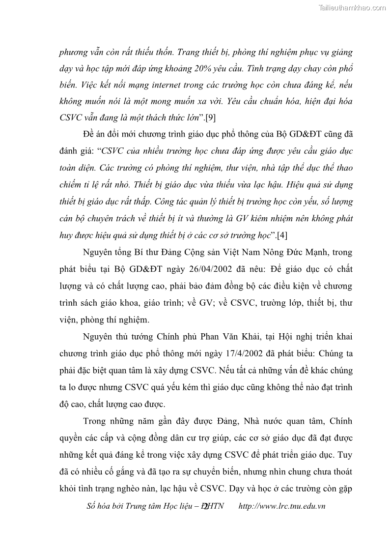 Luận văn thạc sĩ khoa học giáo dục Quản lý cơ sở vật chất ở các trường trung học cơ sở thị xã Quảng Yên, tỉnh Quảng Ninh - 1 Trang 12