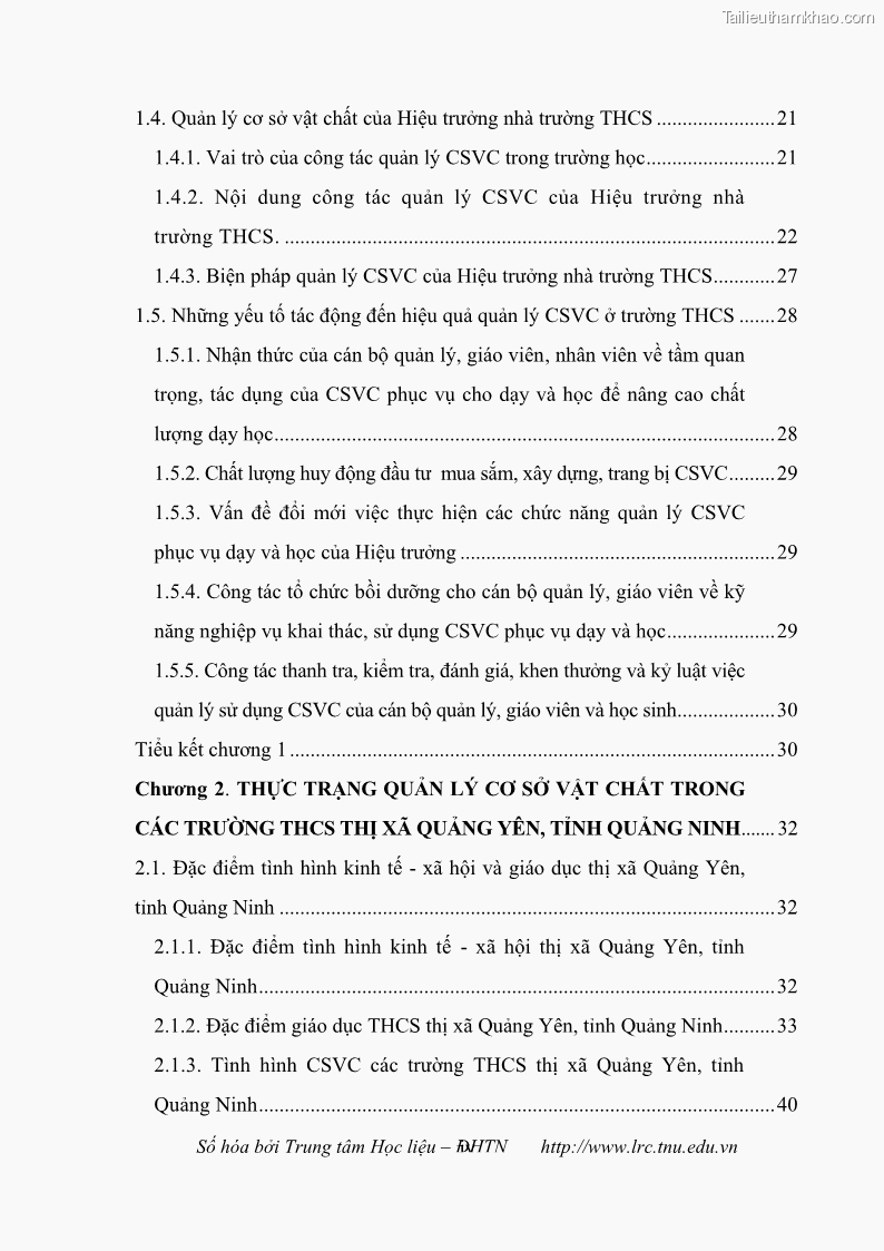 Luận văn thạc sĩ khoa học giáo dục Quản lý cơ sở vật chất ở các trường trung học cơ sở thị xã Quảng Yên, tỉnh Quảng Ninh - 1 Trang 6