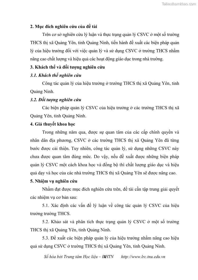 Luận văn thạc sĩ khoa học giáo dục Quản lý cơ sở vật chất ở các trường trung học cơ sở thị xã Quảng Yên, tỉnh Quảng Ninh - 2 Trang 14