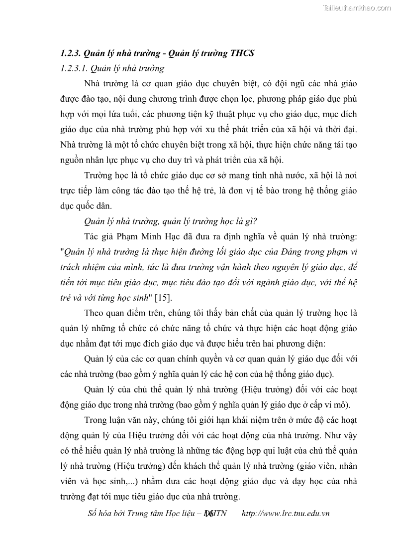 Luận văn thạc sĩ khoa học giáo dục Quản lý cơ sở vật chất ở các trường trung học cơ sở thị xã Quảng Yên, tỉnh Quảng Ninh - 3 Trang 26