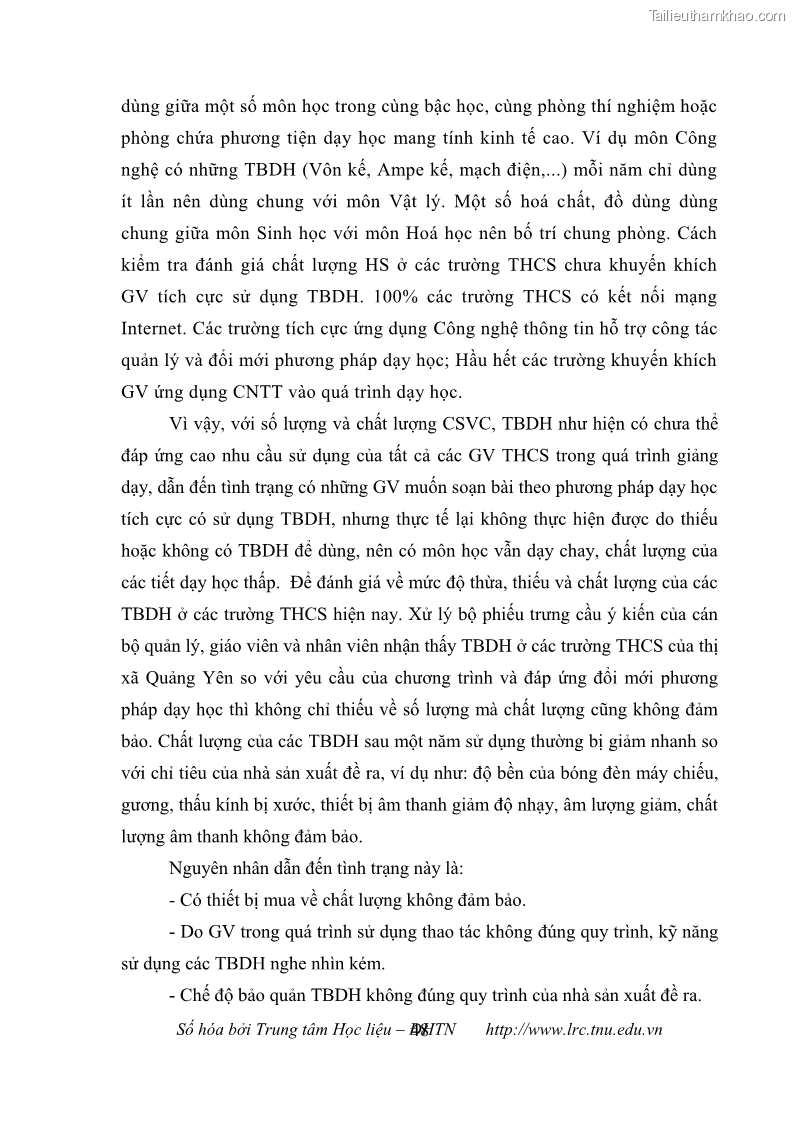Luận văn thạc sĩ khoa học giáo dục Quản lý cơ sở vật chất ở các trường trung học cơ sở thị xã Quảng Yên, tỉnh Quảng Ninh - 5 Trang 58