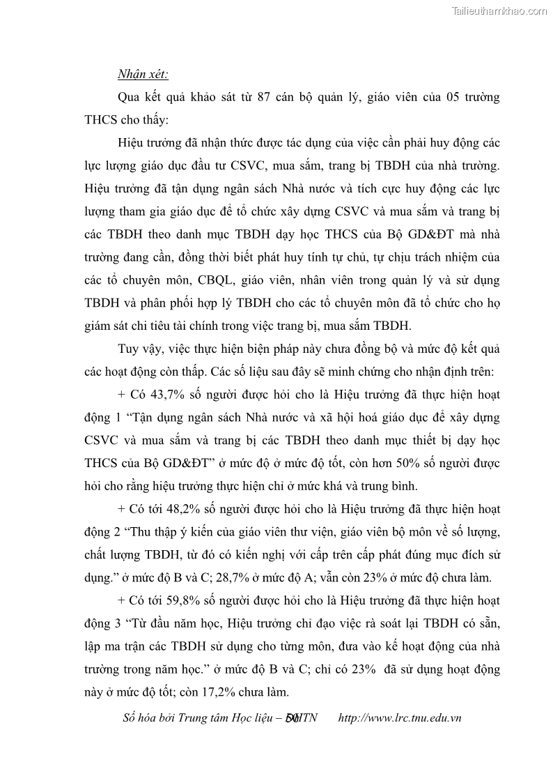 Luận văn thạc sĩ khoa học giáo dục Quản lý cơ sở vật chất ở các trường trung học cơ sở thị xã Quảng Yên, tỉnh Quảng Ninh - 5 Trang 60
