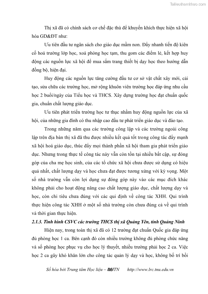 Luận văn thạc sĩ khoa học giáo dục Quản lý cơ sở vật chất ở các trường trung học cơ sở thị xã Quảng Yên, tỉnh Quảng Ninh - 5 Trang 50