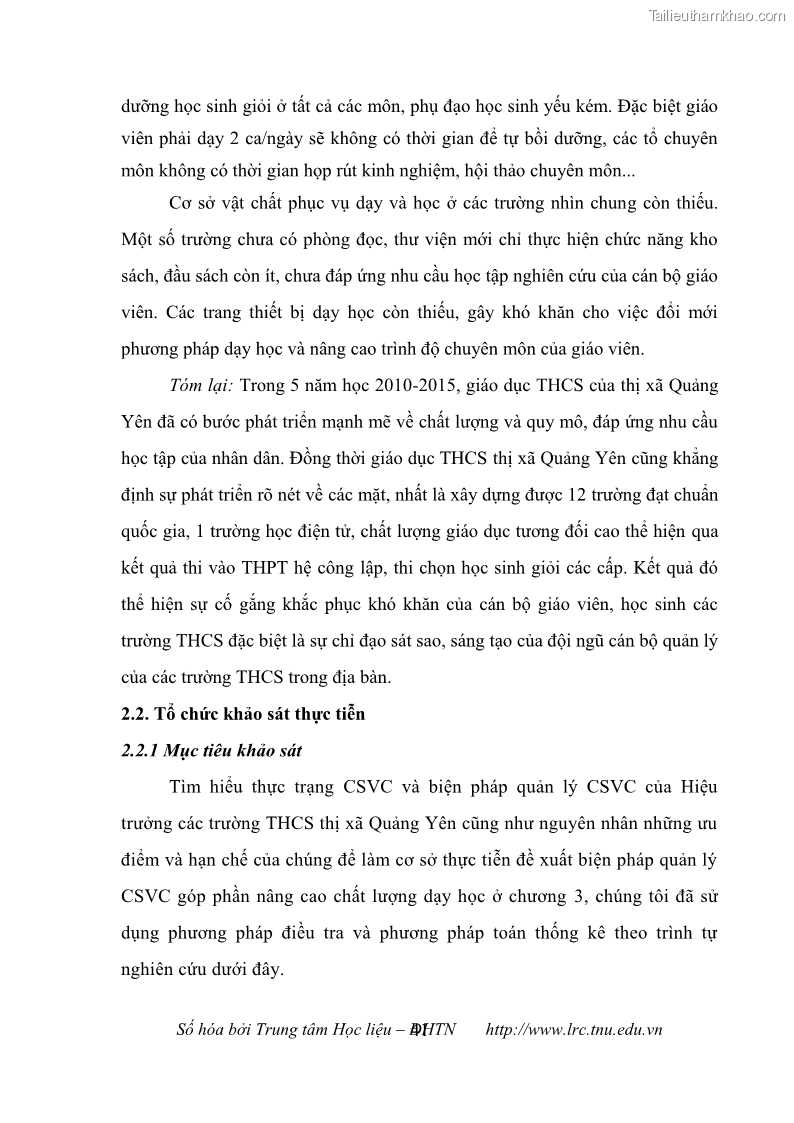 Luận văn thạc sĩ khoa học giáo dục Quản lý cơ sở vật chất ở các trường trung học cơ sở thị xã Quảng Yên, tỉnh Quảng Ninh - 5 Trang 51