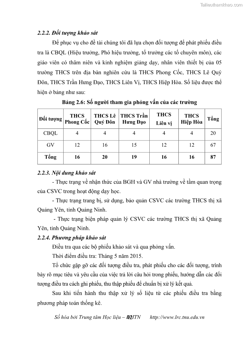 Luận văn thạc sĩ khoa học giáo dục Quản lý cơ sở vật chất ở các trường trung học cơ sở thị xã Quảng Yên, tỉnh Quảng Ninh - 5 Trang 52