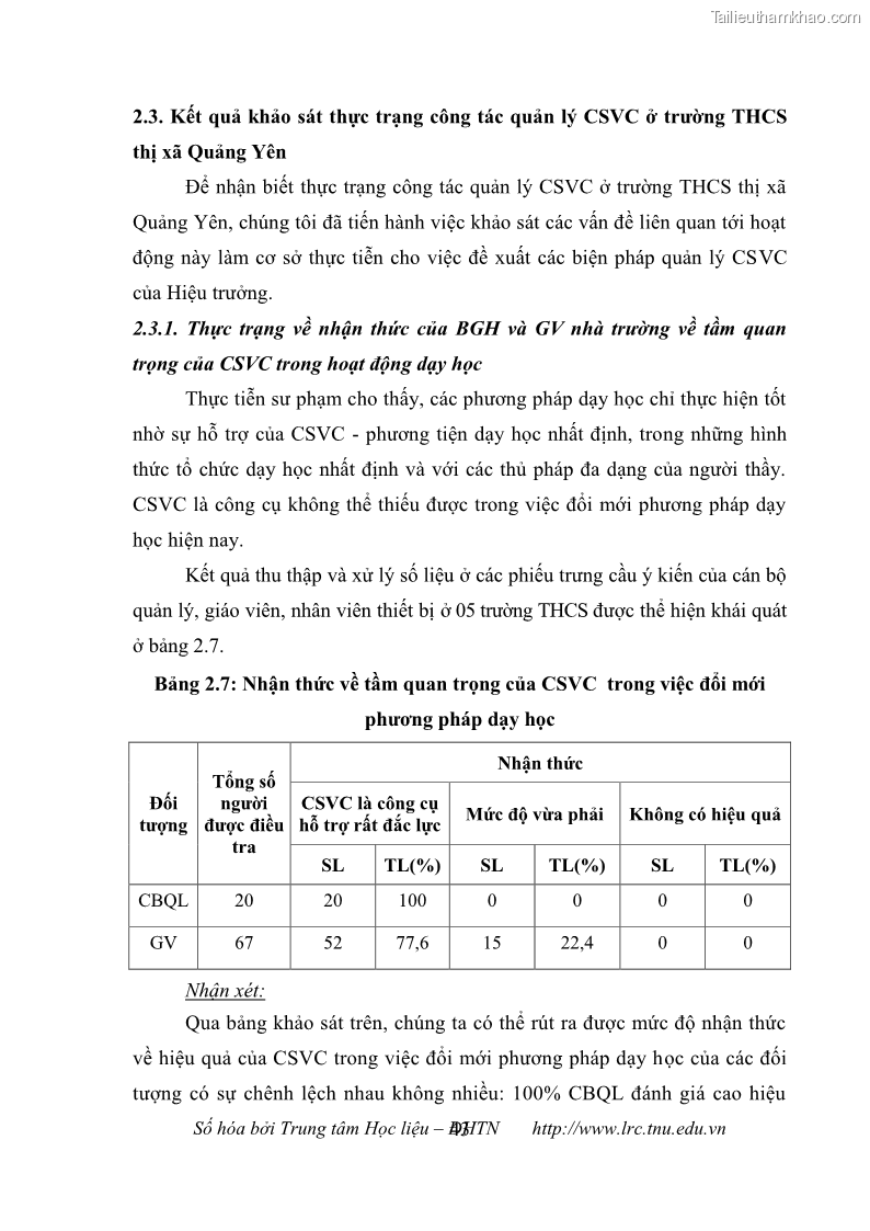 Luận văn thạc sĩ khoa học giáo dục Quản lý cơ sở vật chất ở các trường trung học cơ sở thị xã Quảng Yên, tỉnh Quảng Ninh - 5 Trang 53
