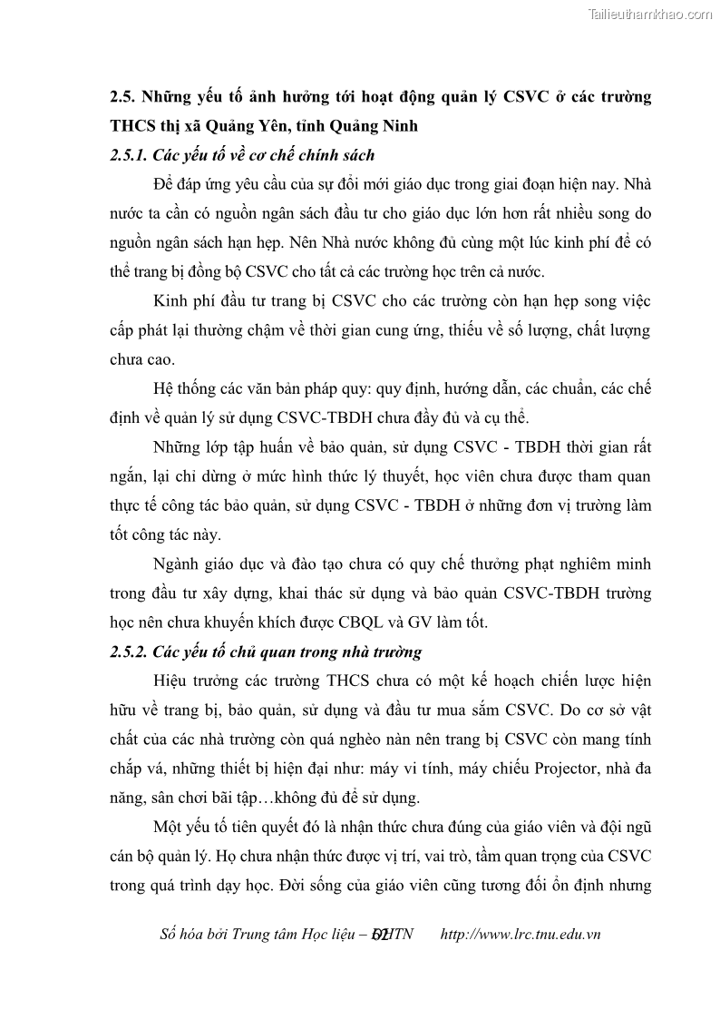 Luận văn thạc sĩ khoa học giáo dục Quản lý cơ sở vật chất ở các trường trung học cơ sở thị xã Quảng Yên, tỉnh Quảng Ninh - 6 Trang 72