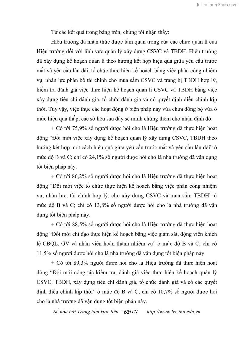 Luận văn thạc sĩ khoa học giáo dục Quản lý cơ sở vật chất ở các trường trung học cơ sở thị xã Quảng Yên, tỉnh Quảng Ninh - 6 Trang 62