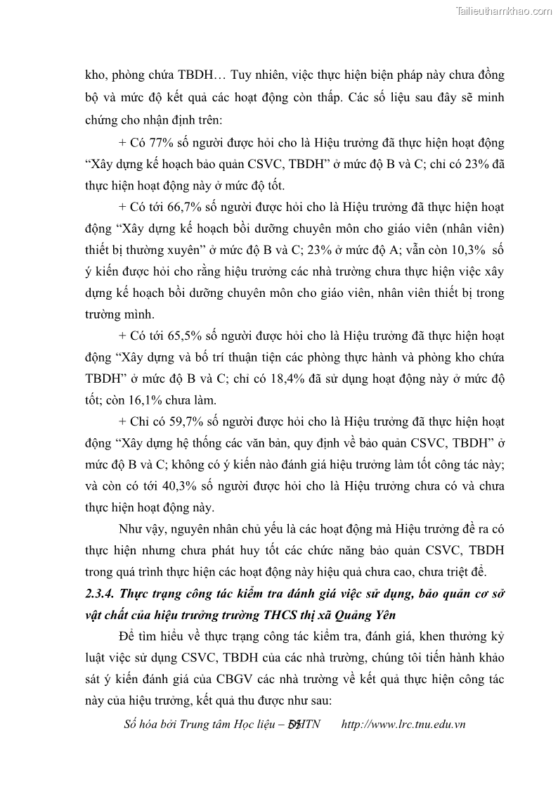 Luận văn thạc sĩ khoa học giáo dục Quản lý cơ sở vật chất ở các trường trung học cơ sở thị xã Quảng Yên, tỉnh Quảng Ninh - 6 Trang 65