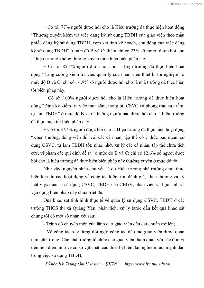 Luận văn thạc sĩ khoa học giáo dục Quản lý cơ sở vật chất ở các trường trung học cơ sở thị xã Quảng Yên, tỉnh Quảng Ninh - 6 Trang 67