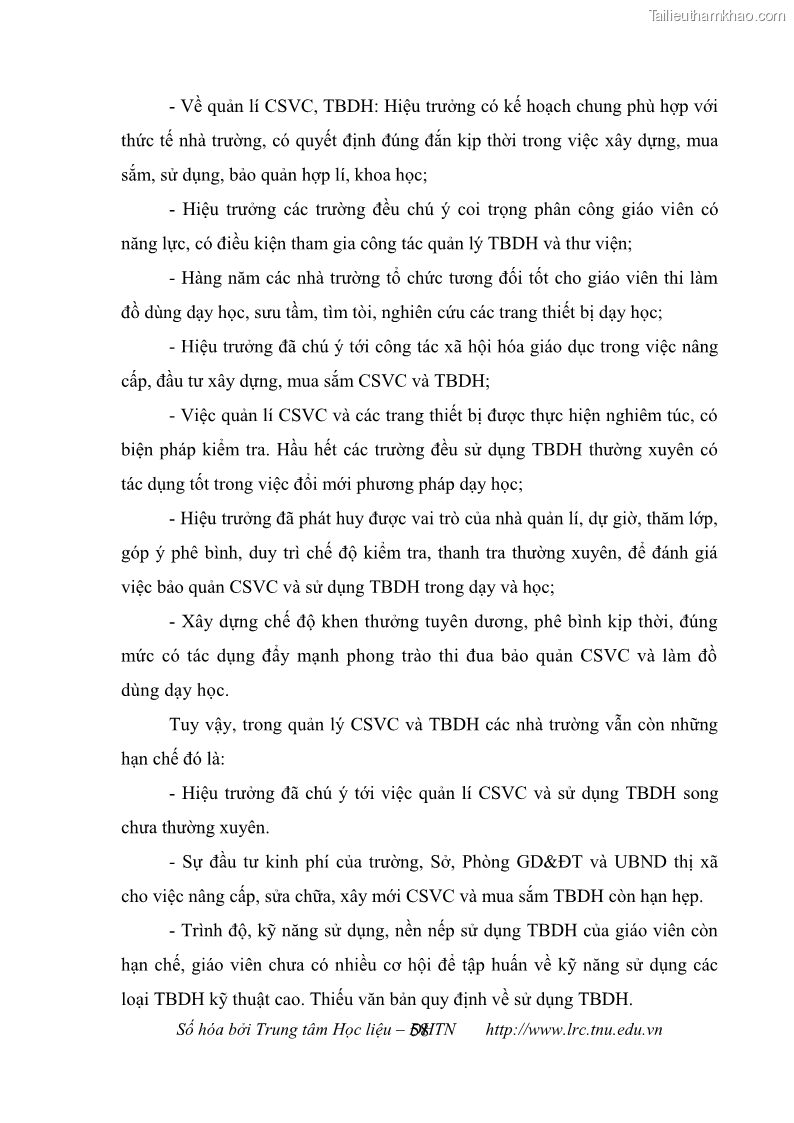Luận văn thạc sĩ khoa học giáo dục Quản lý cơ sở vật chất ở các trường trung học cơ sở thị xã Quảng Yên, tỉnh Quảng Ninh - 6 Trang 68